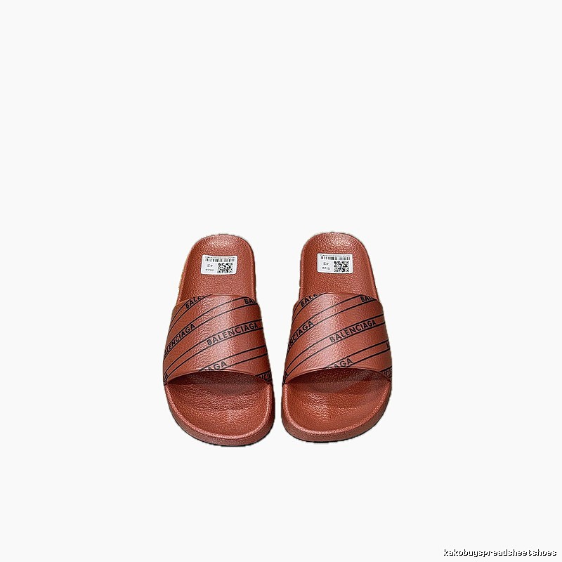 Balenciaga Letter Print Streetwear Brand Reddish Brown Slide Sandals