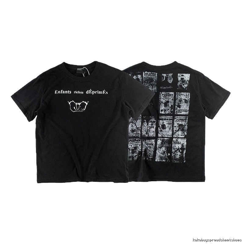 ERD Newspaper Print Dark Style Black Short-sleeve T-shirt