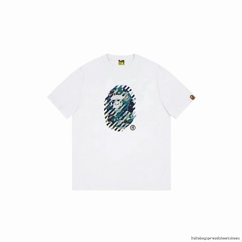 A Bape camouflage-style white T-shirt