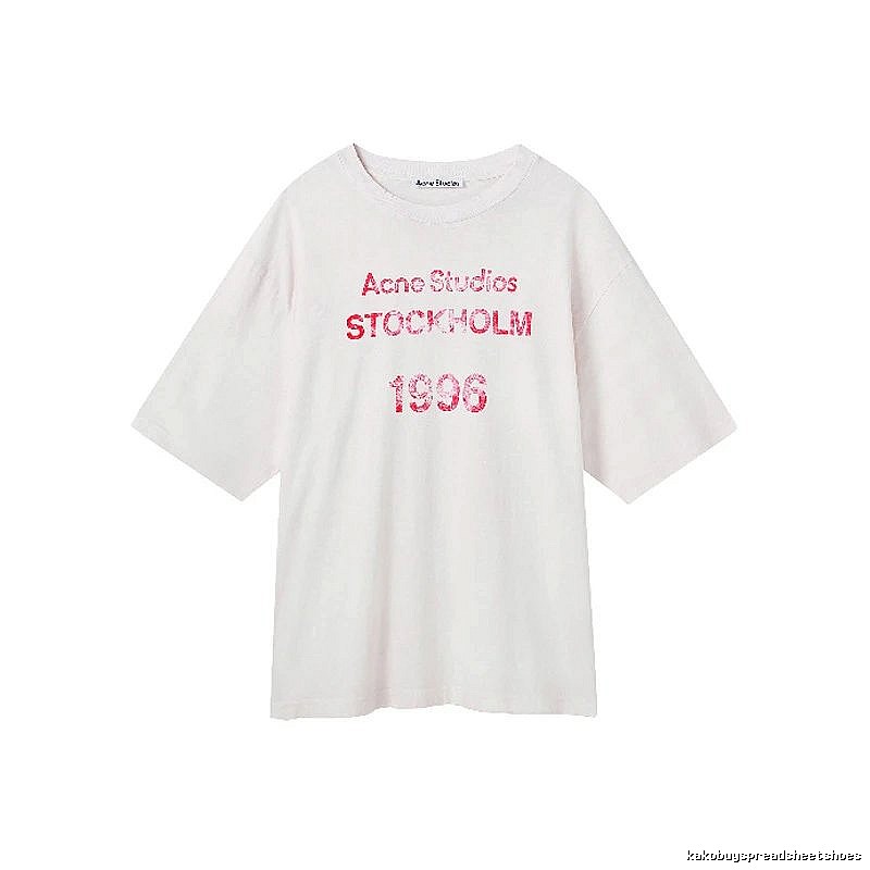Acne Studios 2090-80 White Pink Lettering Style Ac908046 Stockholm Logo T-Shirt Resort Wear