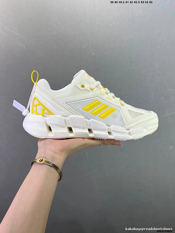 Adidas Cage Runners in White and Yellow with Dynamic Sole Shape
