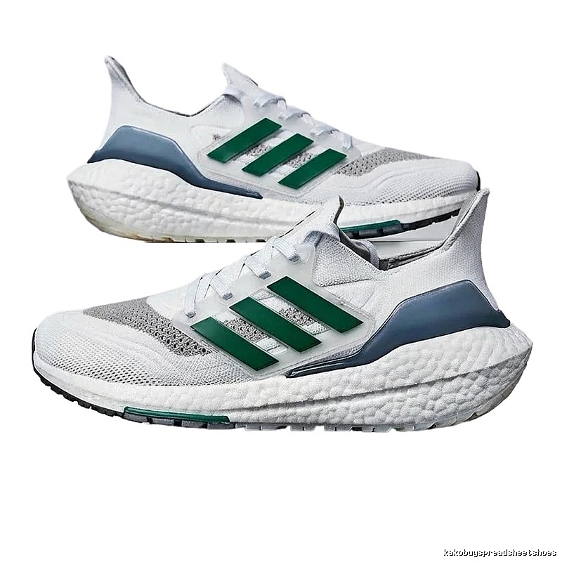 Adidas retro-style white, green and grey running shoes