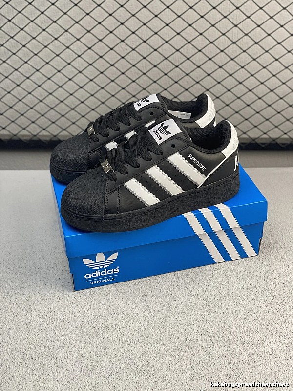 Adidas Shell-Toe Sneakers in Black and White, Finished with Retro Stripe Detail
