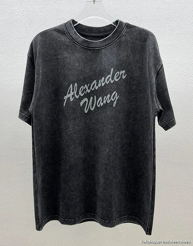 Alexander Wang Distressed Charcoal Gray Rhinestone-embellished Short Sleeve T-Shirt