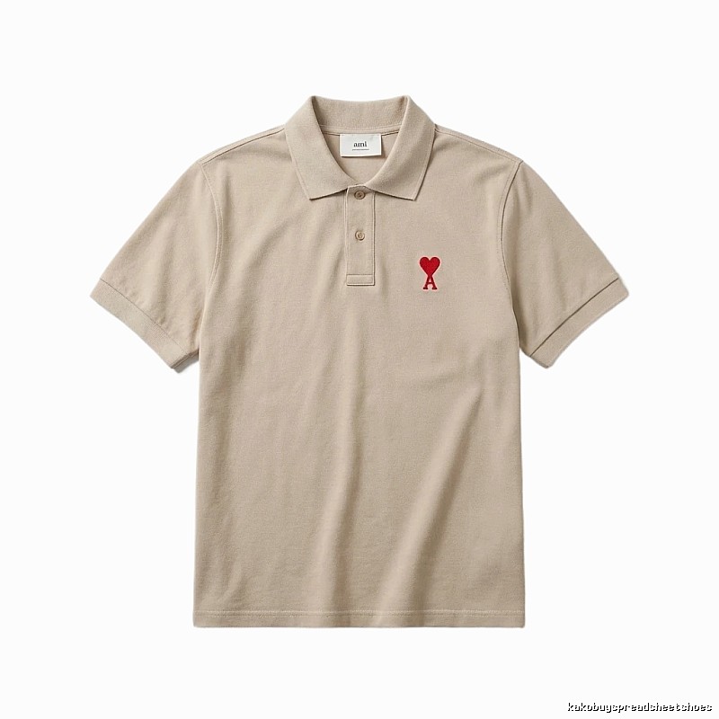 AMI Love Minimalist Style Beige Polo Shirt