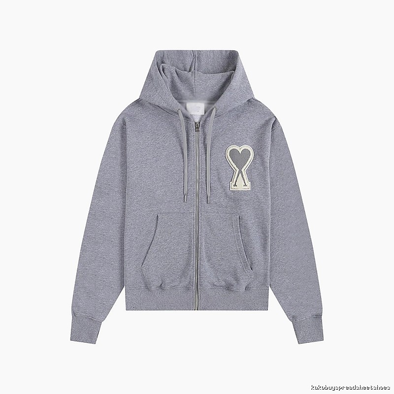 AMI Love Series Grey Zip-Up Hoodie