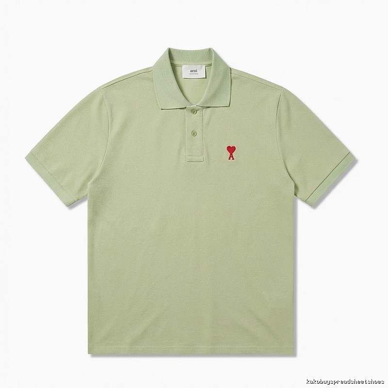 AMI Love Series Simple Style Light Green Polo Shirt
