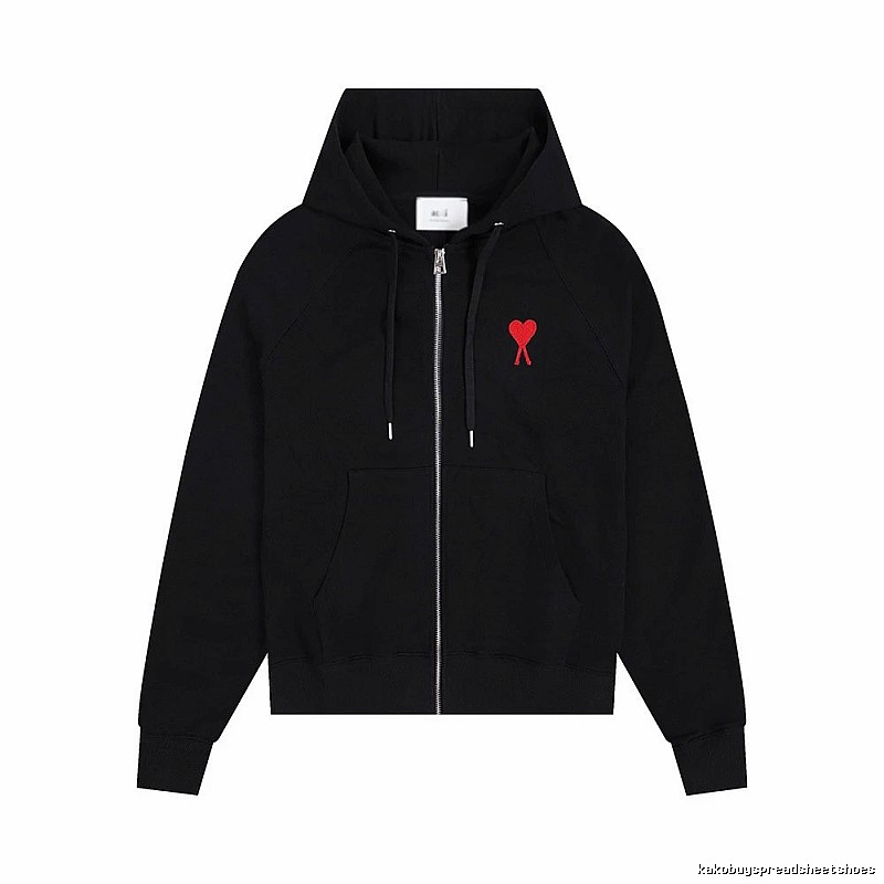 AMI Red Heart Embroidery Trendy Cool Black Sweatshirt