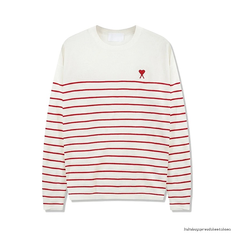 AMI Stripe Heart White Sweater