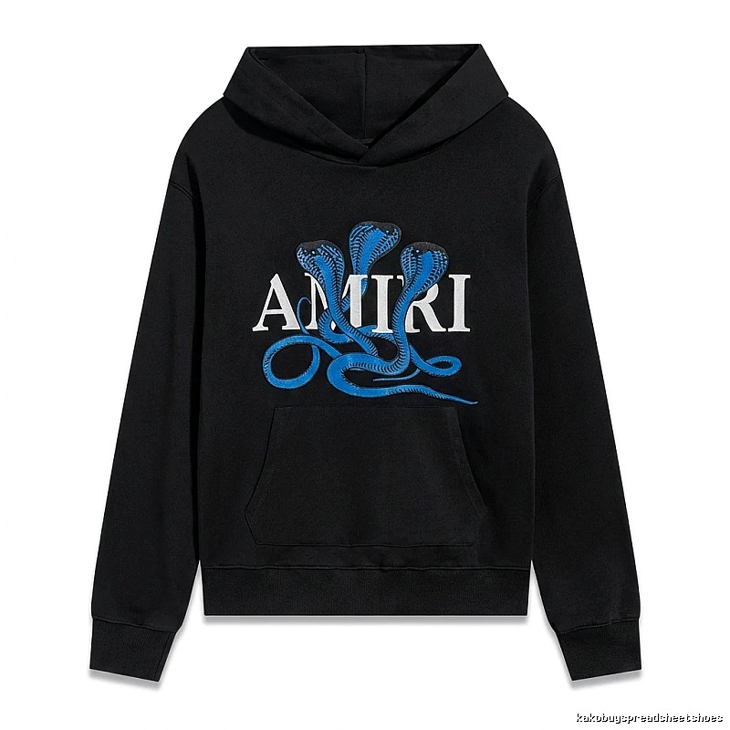 AMIRI black hoodie with snake - pattern printing