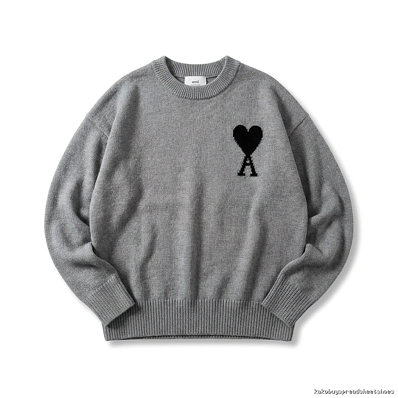 AMIRI Grey Knitted Sweater with Heart Pattern