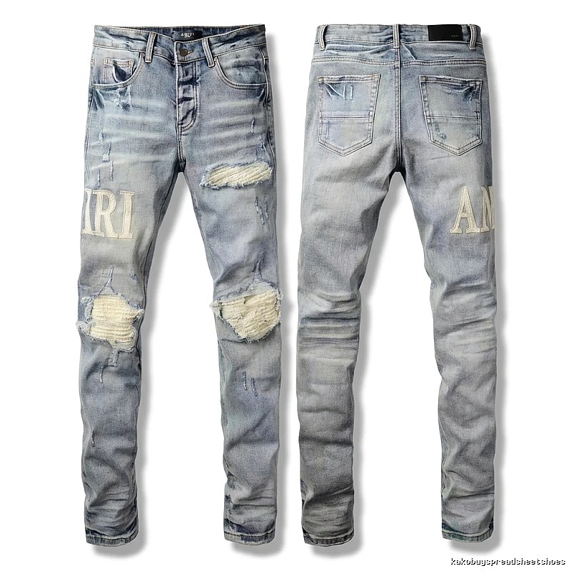 AMIRI Ripped Denim Blue Long Pants