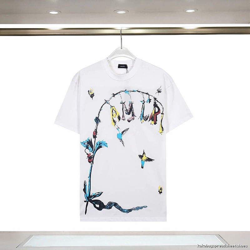Amiri Streetwear Graphic T-shirt White Blue Amiri with Logo Accent