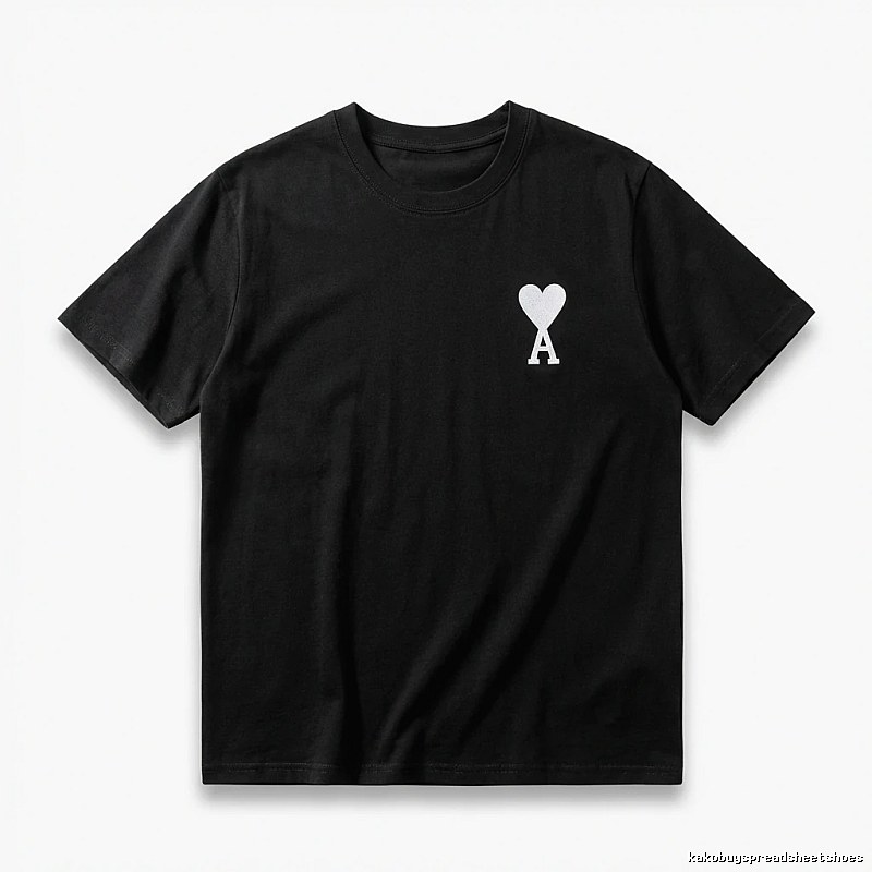 Ami's simple black T-shirt with heart embroidery