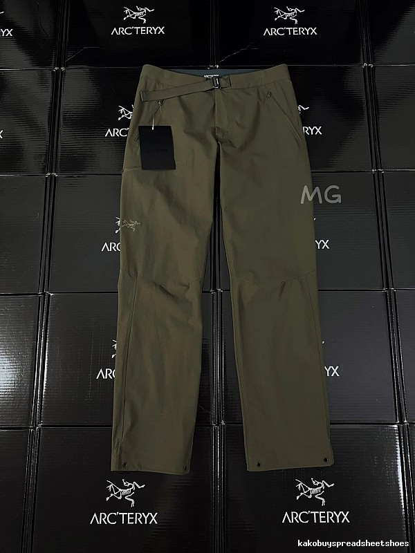 Arc'teryx Olive Technical Straight Pants with clean outdoor profile and subtle performance logo