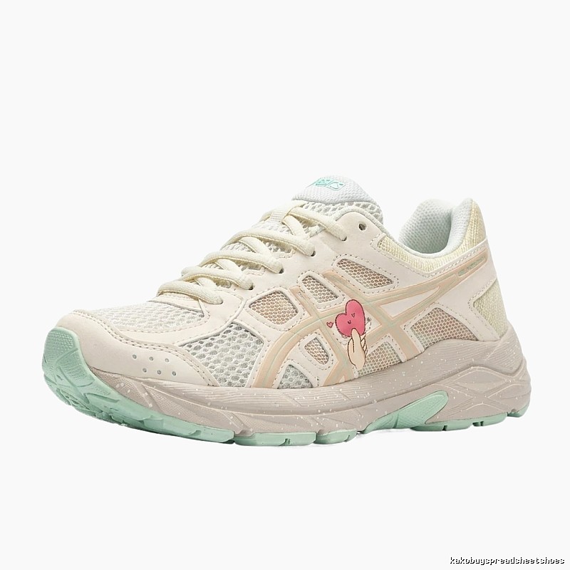 ASICS retro-style white sneakers with heart-shaped patterns