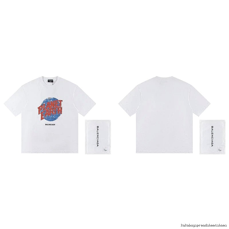 Balenciaga Distressed-style Earth Print White T-Shirt