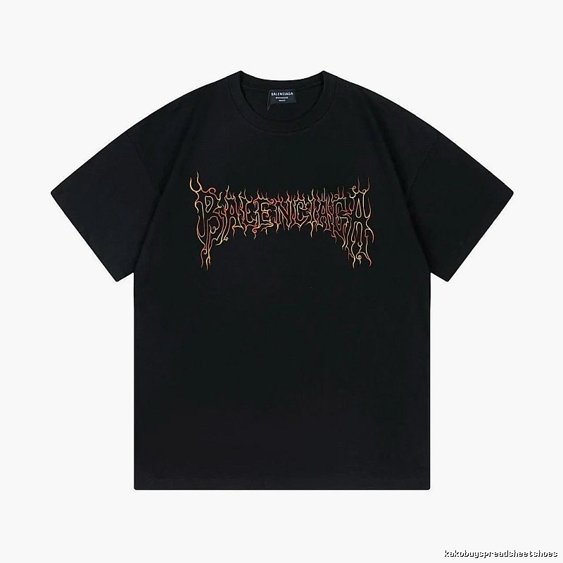 Balenciaga Flame Gothic Style Black T-shirt