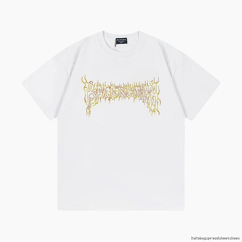 Balenciaga Gothic Style Flame Print White T-Shirt