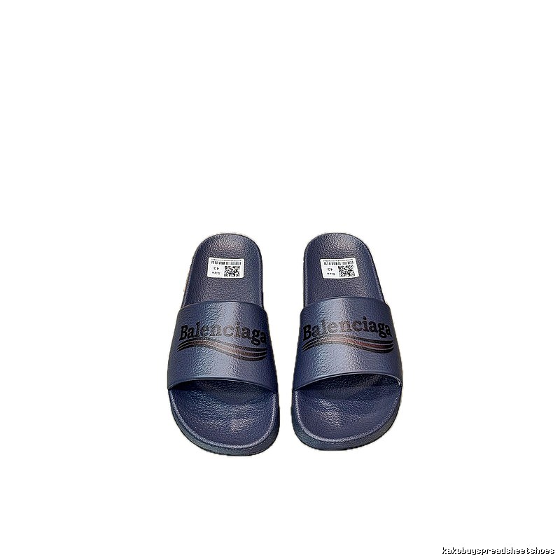 Balenciaga Letter Print Casual Style Navy Blue Slides