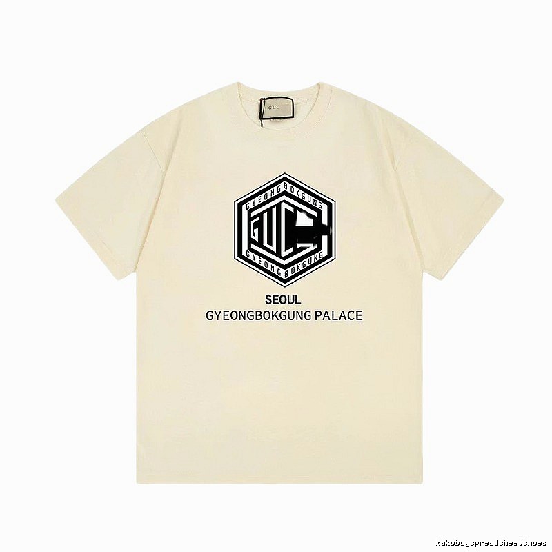 Balenciaga Printed Street-Style Beige Short-sleeve T-Shirt
