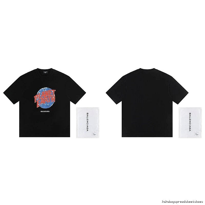 Balenciaga Trendy Black Short-sleeve T-shirt with Earth Print
