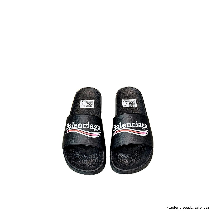 Balenciaga Trendy Color-Stripe Black Slippers