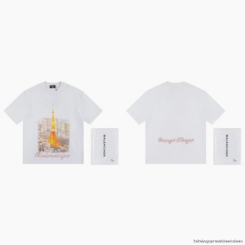 Balenciaga Vintage-style White T-shirt with Tokyo Tower Print