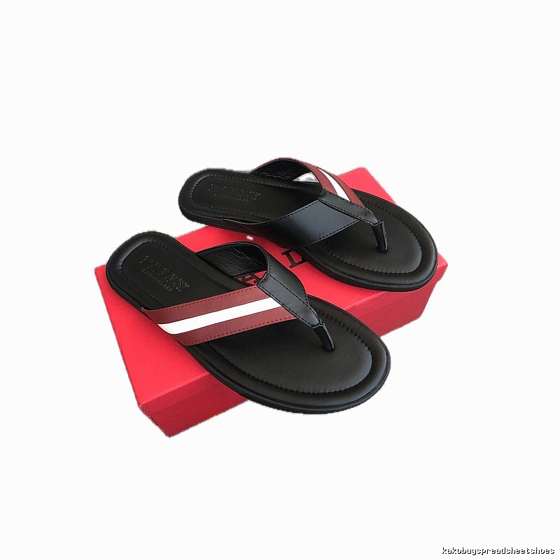 BALLY Classic Striped Casual Black and Red Flip-Flops