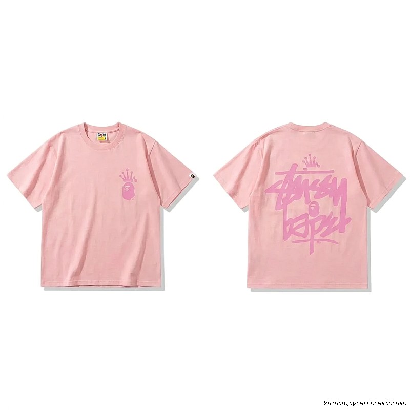 Bape Crown Print Pink Short-sleeve Shirt