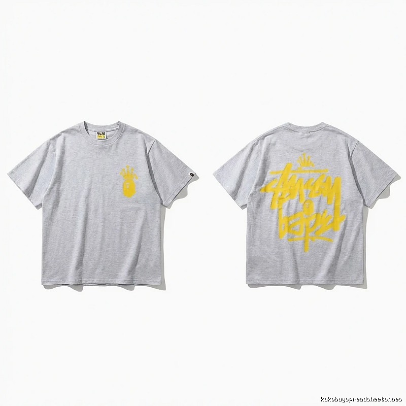 Bape Crown Trendy Brand Light Gray T-shirt