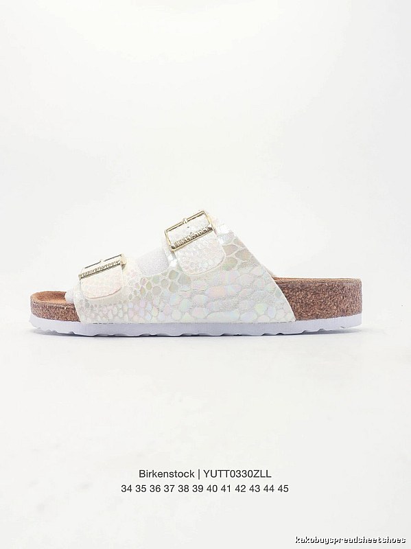 Birkenstock Double-Buckle Casual Iridescent White Slide Sandals