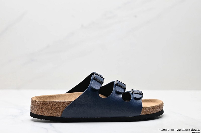 BIRKENSTOCK Three-Buckle Casual Dark Blue Slide Sandals