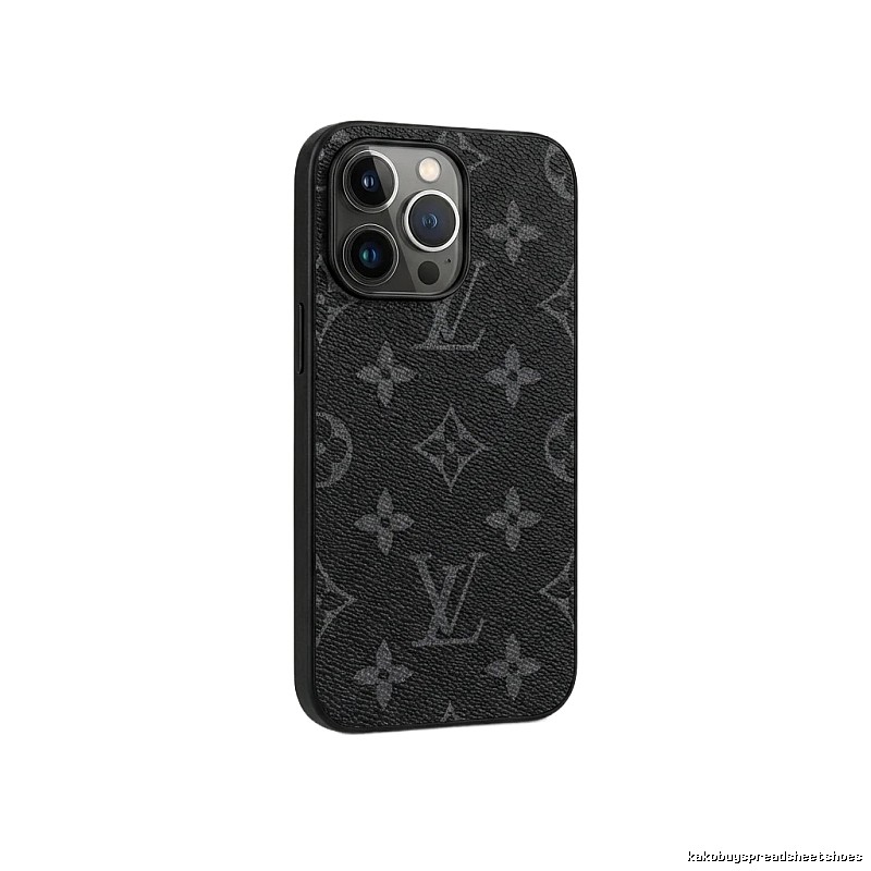 Black iPhone case with LV monogram pattern