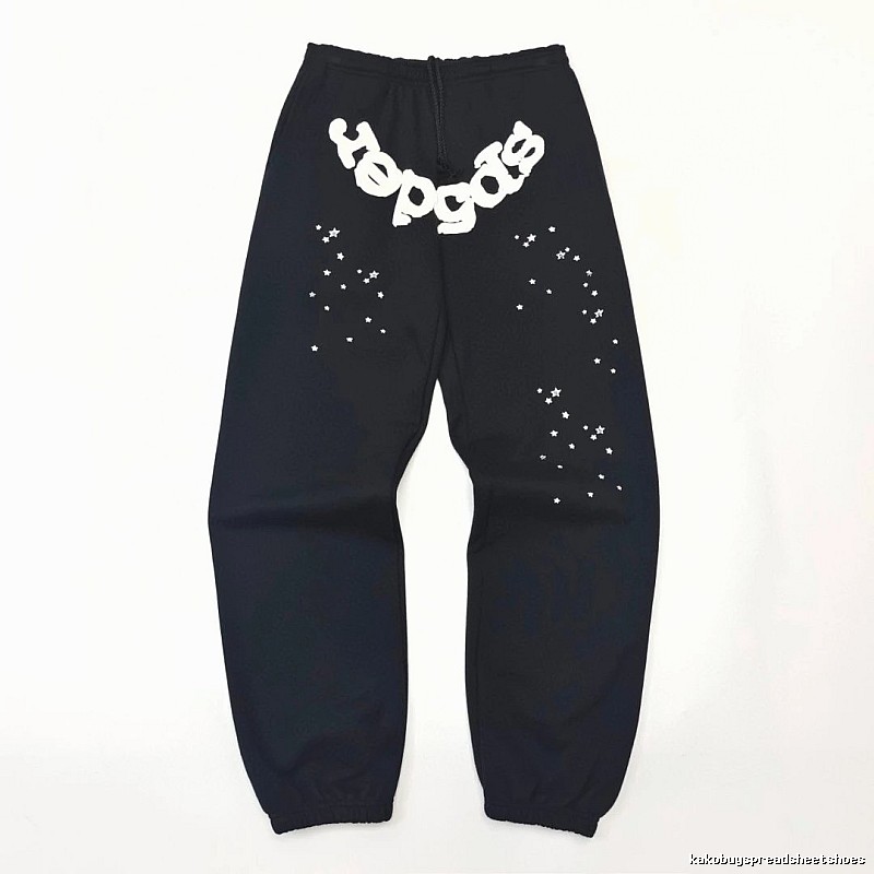 Bold White Branding Sp5der Logo Sweatpants in Black
