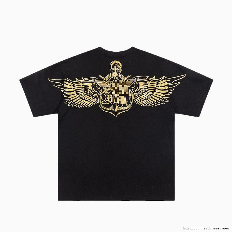 BOY Gold Foil Wings Street Style Black Short Sleeve T-shirt