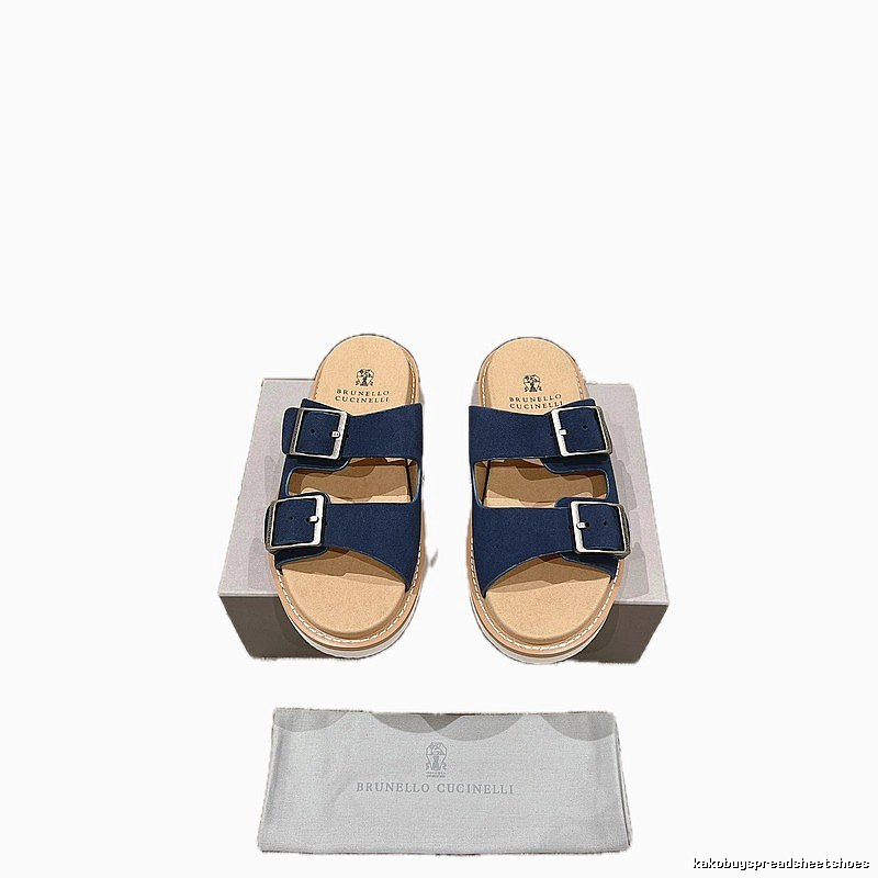 Brunello Cucinelli Buckled Casual-Style Navy Blue Slides