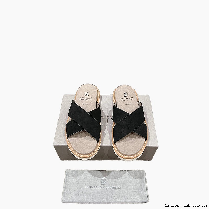 Brunello Cucinelli Casual Style Black Crisscross Slide Sandals