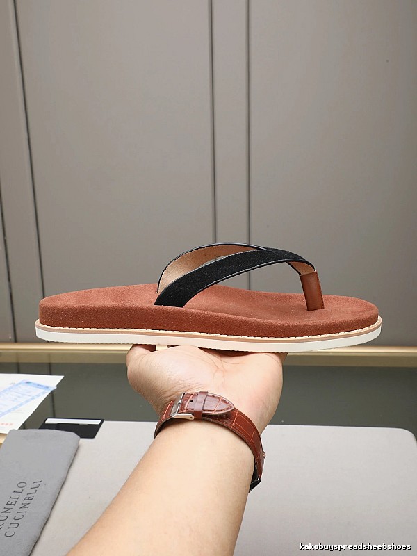 Brunello Cucinelli Casual Style Brown and Black Color-block Flip-flops