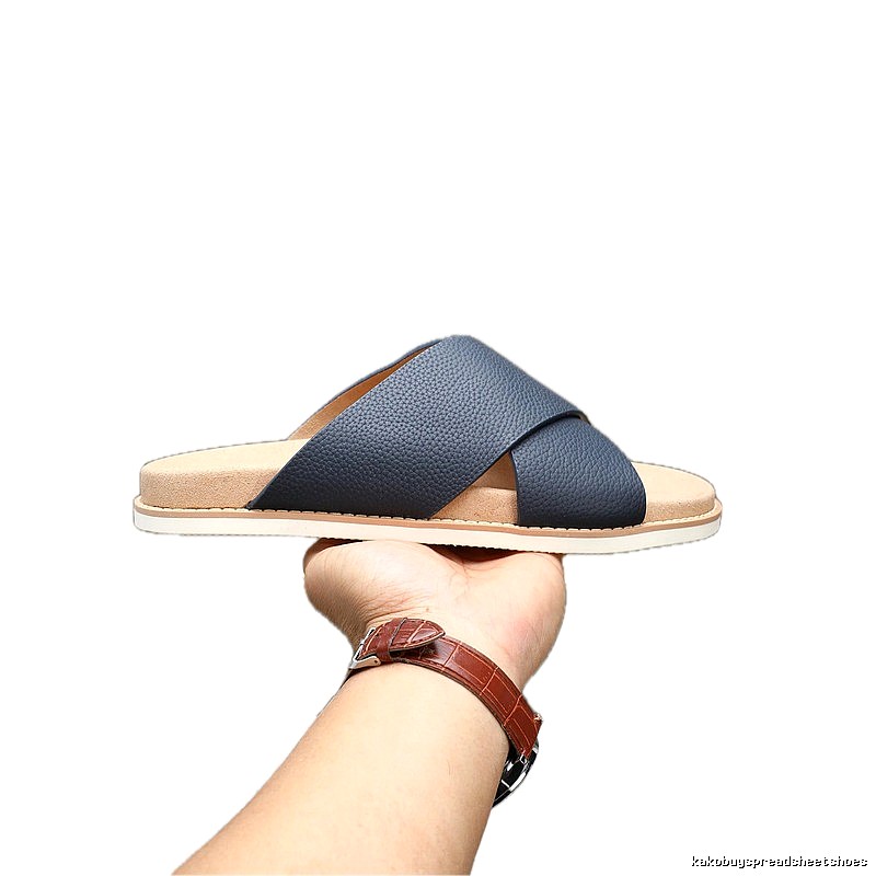 Brunello Cucinelli Casual-style Navy Blue Genuine Leather Slides
