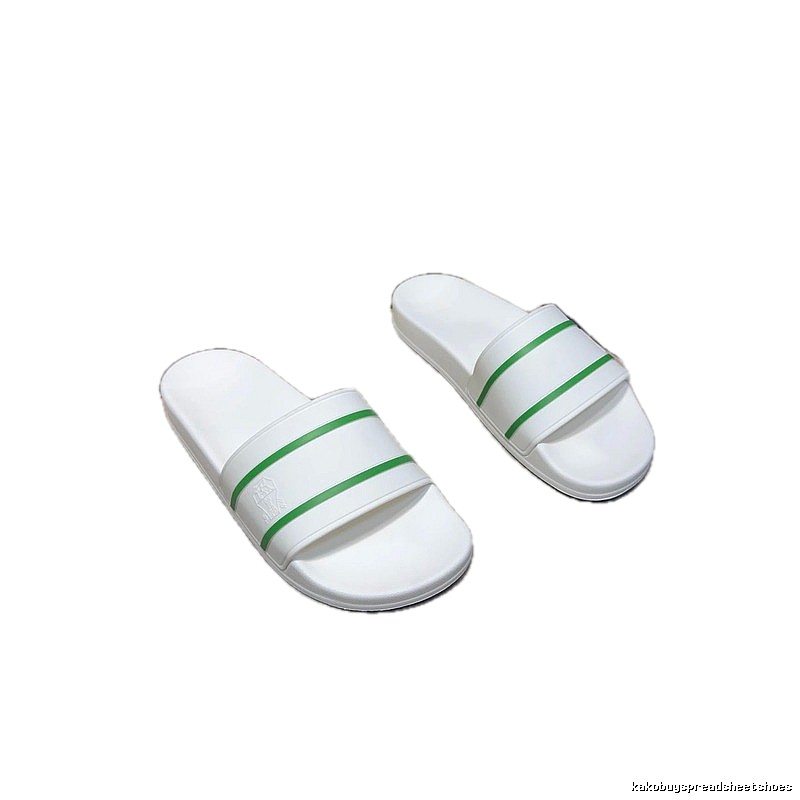 Brunello Cucinelli Casual-style White and Green Striped Slippers