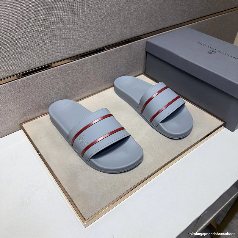 Brunello Cucinelli Striped Casual Light Gray Slide Sandals