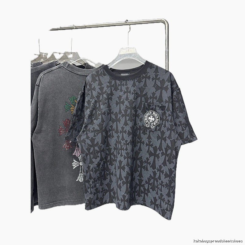 Chrome Hearts All-over Cross Print High Street Style Black and Gray T-Shirt