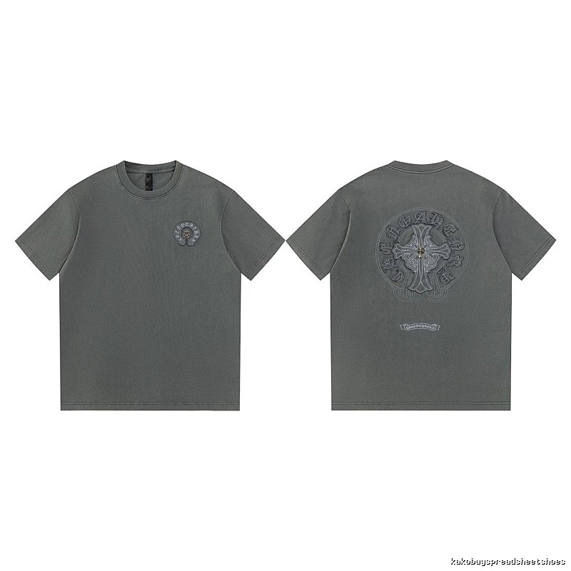 Chrome Hearts Cross Embroidered High Street Dark Grey Short-sleeve T-Shirt