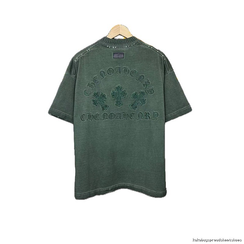 Chrome Hearts Cross Embroidered Vintage Dark Green Short-Sleeve T-Shirt