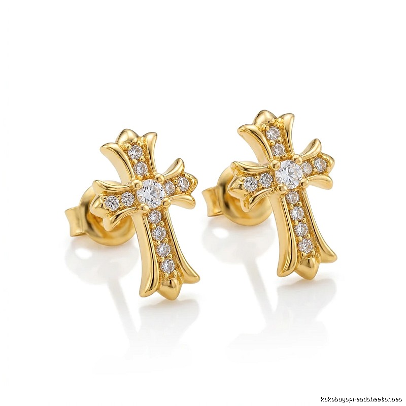 Chrome Hearts Cross Luxurious Style Gold Stud Earrings
