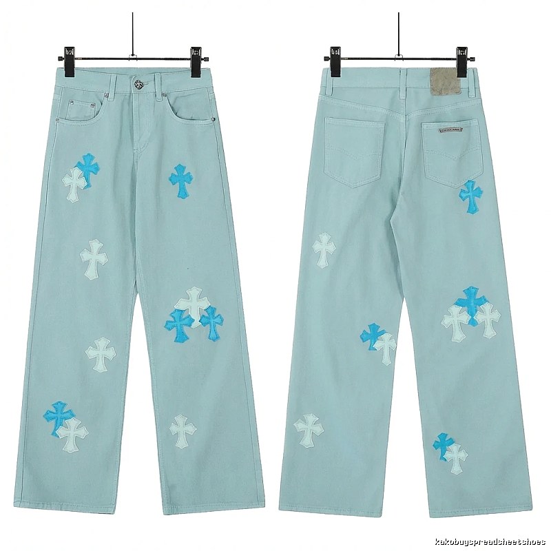 Chrome Hearts Cross Trend Brand Light Blue Jeans