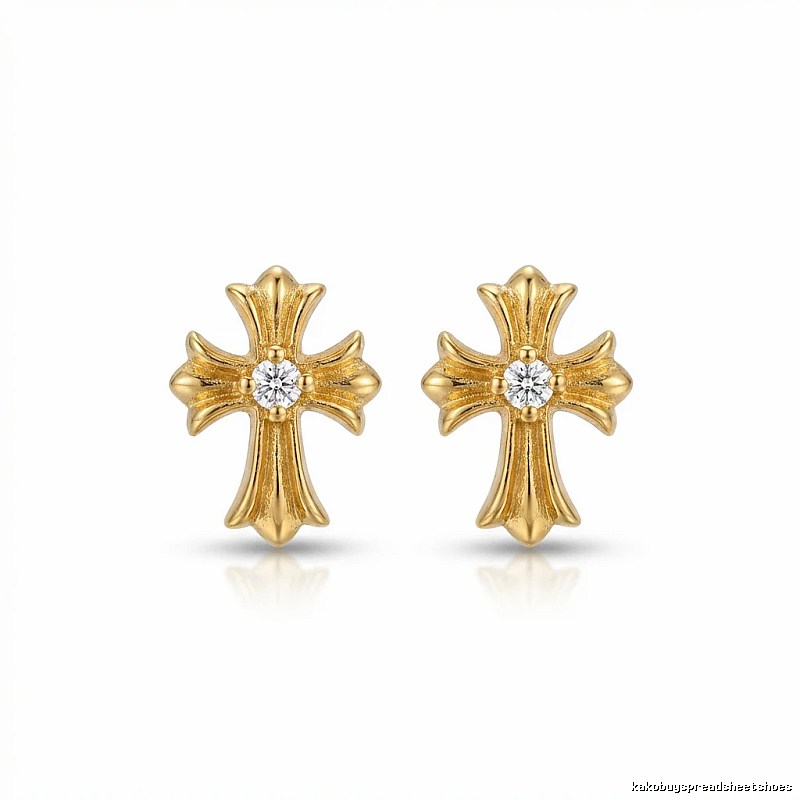 Chrome Hearts Gold Cross Flower Stud Earrings