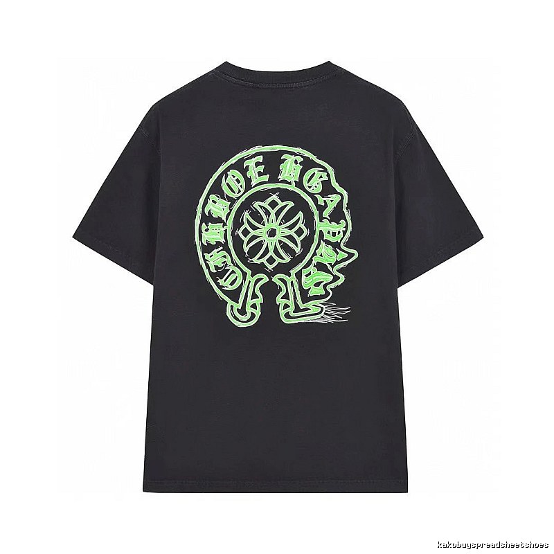 Chrome Hearts Horseshoe Print Street Style Black & Green Short-Sleeve T-Shirt