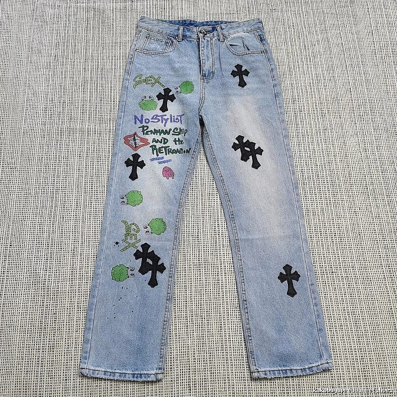 Chrome Hearts Logo Detail Cross patch jeans White Jeans Black with Relaxed Feel